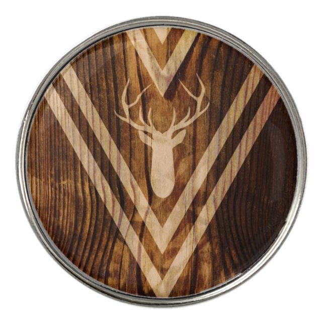Boho deer on rustic wood golf ball marker (Front)