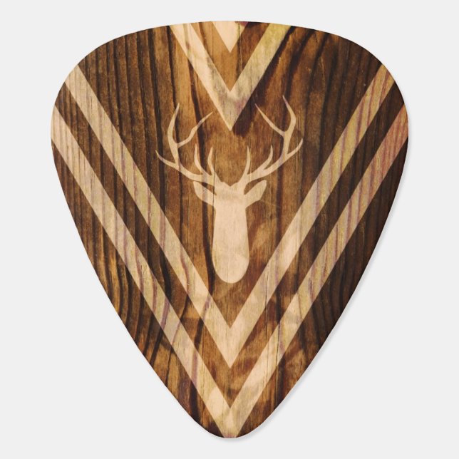 Boho deer on rustic wood guitar pick (Back)