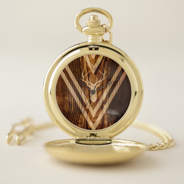 Boho deer on rustic wood pocket watch (Inside)