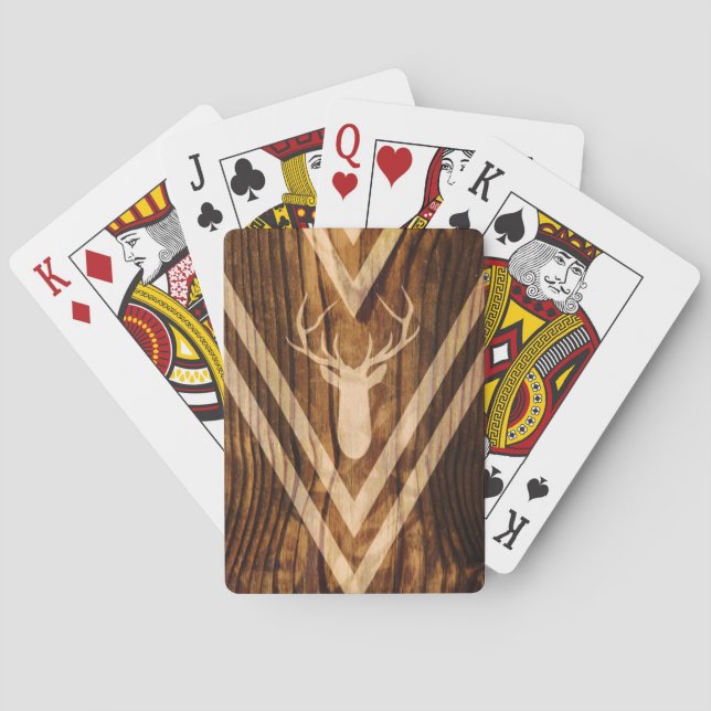 Boho deer on rustic wood poker cards (Back)