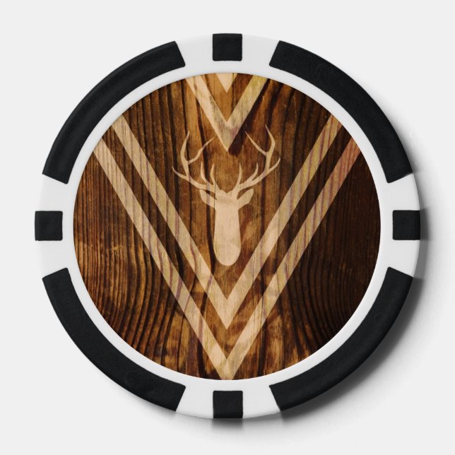 Boho deer on rustic wood poker chips (Front)
