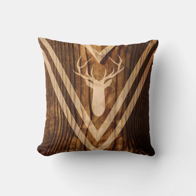 Boho deer on rustic wood throw pillow (Front)