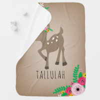 Boho Deer Personalized Baby Blanket - Brown