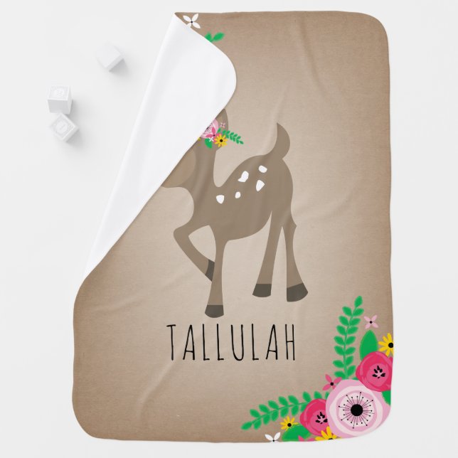 Boho Deer Personalized Baby Blanket - Brown (In Situ)