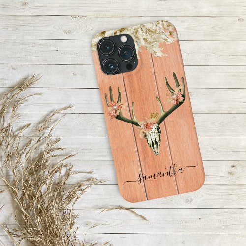  Boho Deer Skull Floral Monogram Terra Cotta  iPhone 13 Pro Max Case