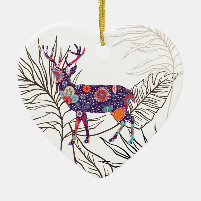 Boho Deer Stay Wild Gypsy Child Ceramic Ornament (Front)