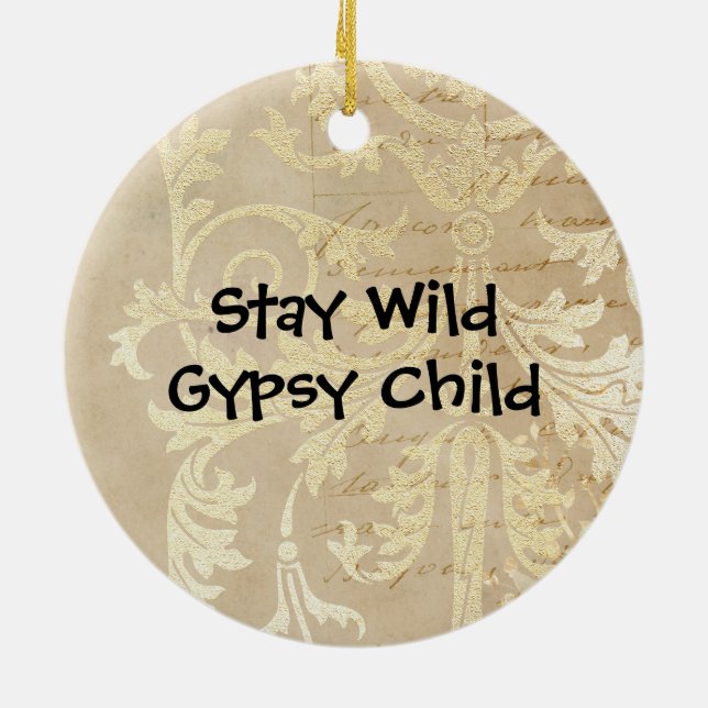Boho Deer Stay Wild Gypsy Child Ceramic Ornament (Back)