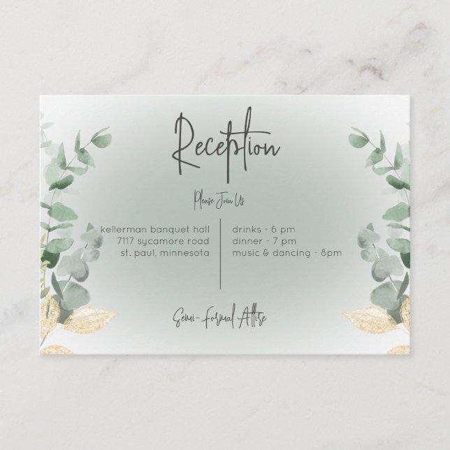 Boho Delicate Greenery Modern Reception Enclosure Card (Front)