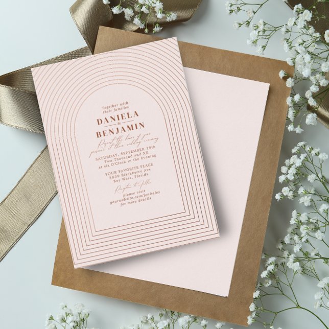 Boho Delicate Terracotta Blush Wedding Arch Foil Invitation (Creator Uploaded)