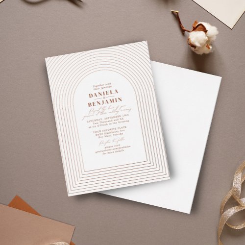 Boho Delicate Terracotta Rust Wedding Arch Foil Invitation