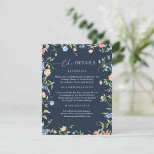 Boho Delicate Wildflower Navy Blue Wedding Details Enclosure Card