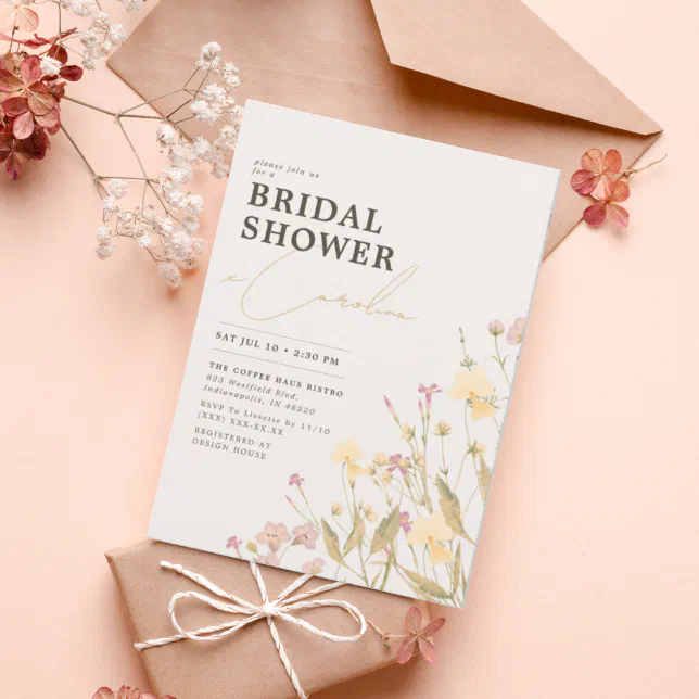 Boho Delicate Wildflowers Bridal Shower Invitation Zazzle