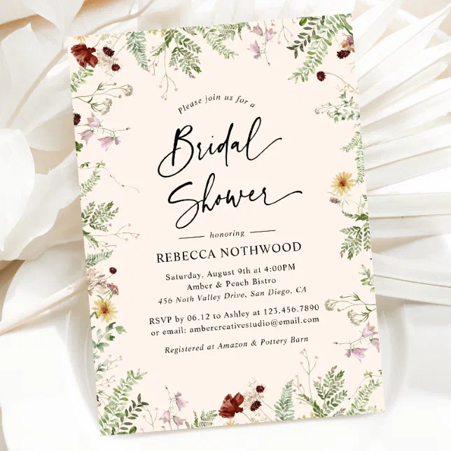 Boho Delicate Wildflowers Bridal Shower Invitation Zazzle