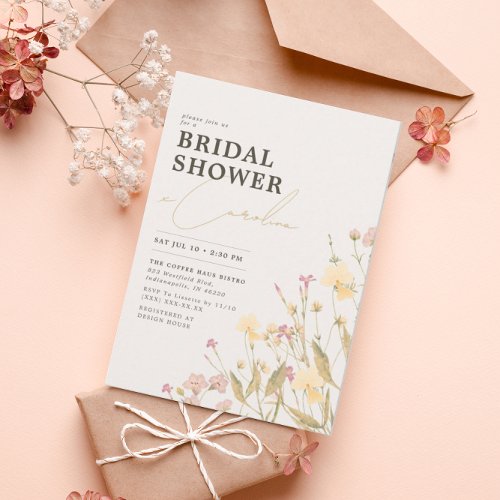 Boho Delicate Wildflowers Bridal Shower Invitation