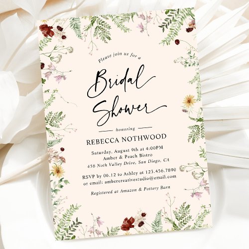 Boho Delicate Wildflowers Bridal Shower Invitation