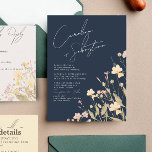 Boho Delicate Wildflowers Navy Wedding  Invitation<br><div class="desc">A boho wedding invitation with a modern touch. A wildflower floral with soft pink and pale yellow colors over a navy blue background . Mix and match colors to create a unique wedding suite. Great for spring,  summer of fall.</div>