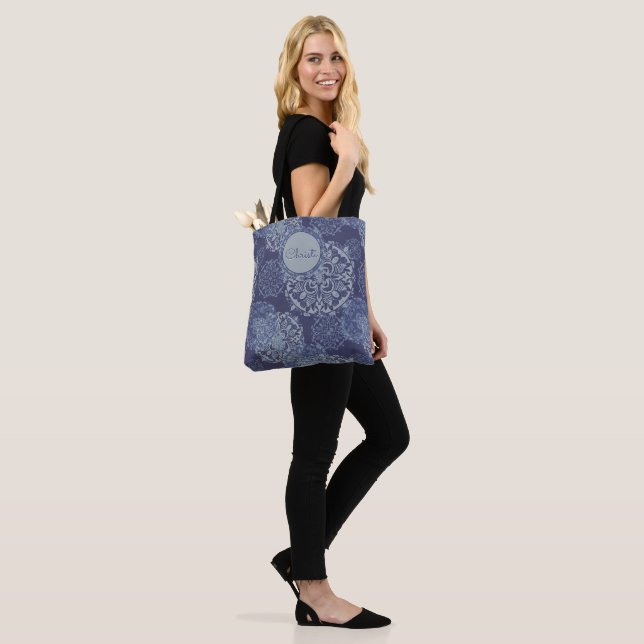 Boho Denim Moody Blues Mandalas Tote Bag (On Model)