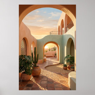 boho-desert-archway-sunset-geometric-courtyard-wal poster