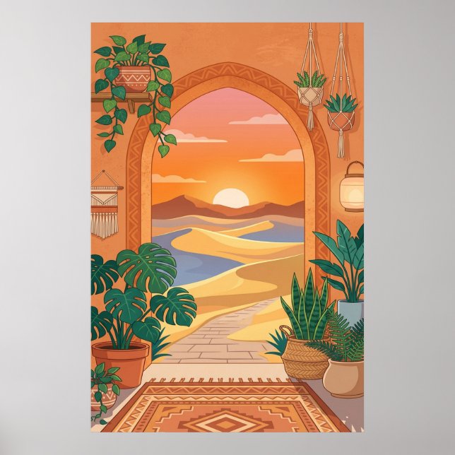 Boho Desert Archway Sunset with Dunes, Hanging Pla Poster (Front)