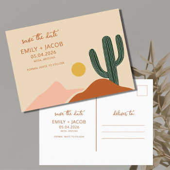 Boho Desert Budget Wedding Save The Date Announcement Postcard by stylelily at Zazzle