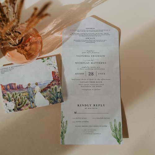 Boho Desert Cactus  All in One Wedding Invite