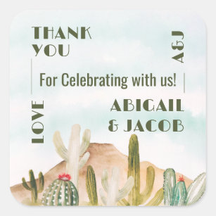 Boho Desert Cactus Arizona Destination Wedding Square Sticker