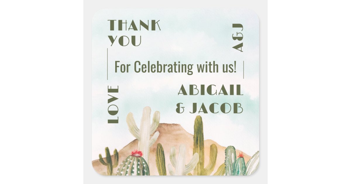 Boho Desert Cactus Arizona Destination Wedding Square Sticker | Zazzle