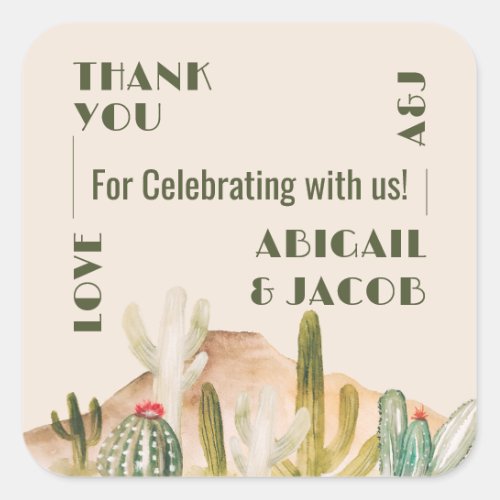 Boho Desert Cactus Arizona Destination Wedding Square Sticker
