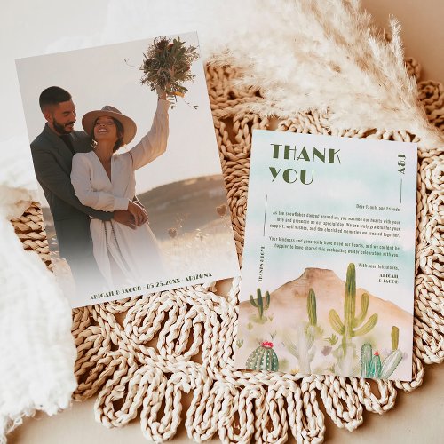 Boho Desert Cactus Arizona Destination Wedding Thank You Card