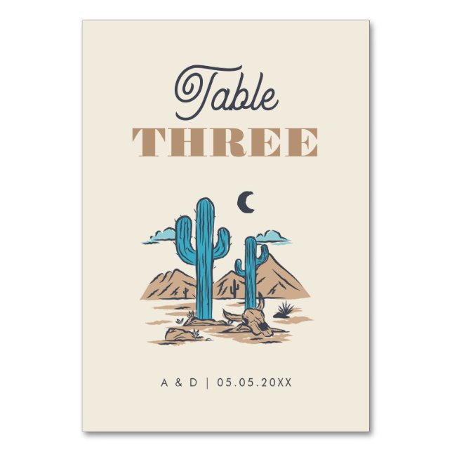 Boho Desert Cactus Arizona Wedding Table Number (Front)