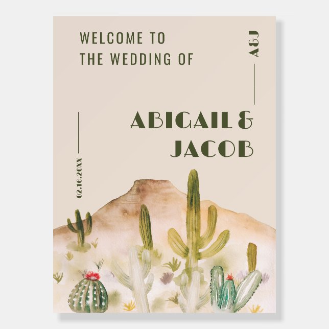 Boho Desert Cactus Arizona wedding welcome Foam Board (Front)