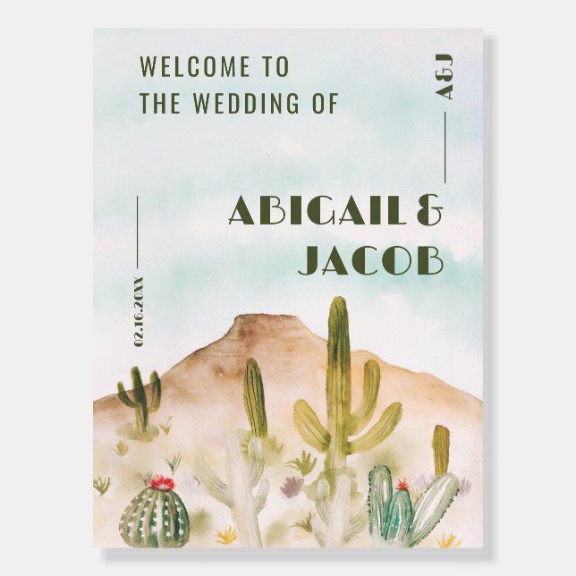 Boho Desert Cactus Arizona wedding welcome Foam Board (Front)