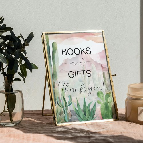 Boho Desert Cactus Baby Shower Books  Gifts Sign