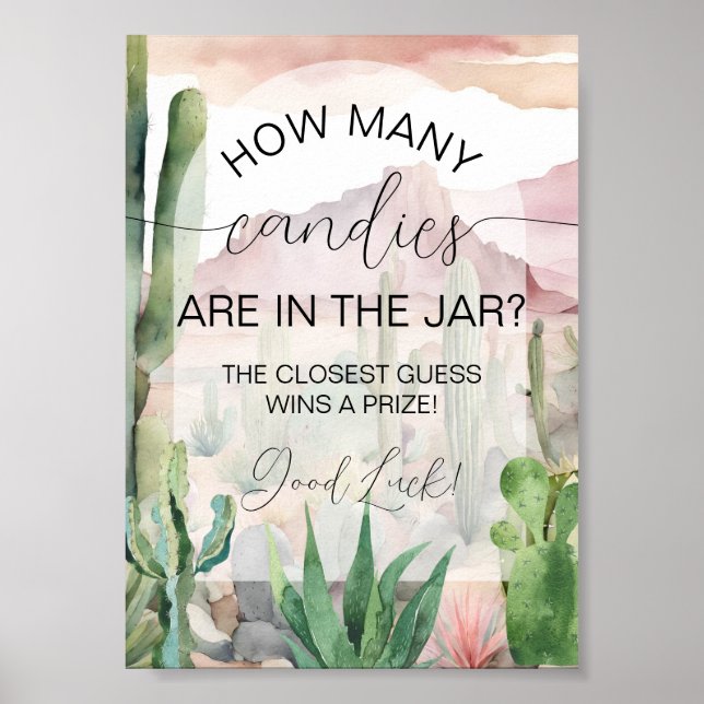 Boho Desert Cactus Baby Shower Candy Guess Game Poster (Front)