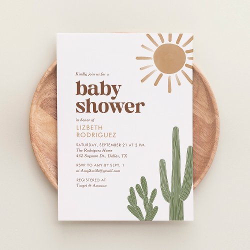 Boho Desert Cactus Baby Shower Invitation