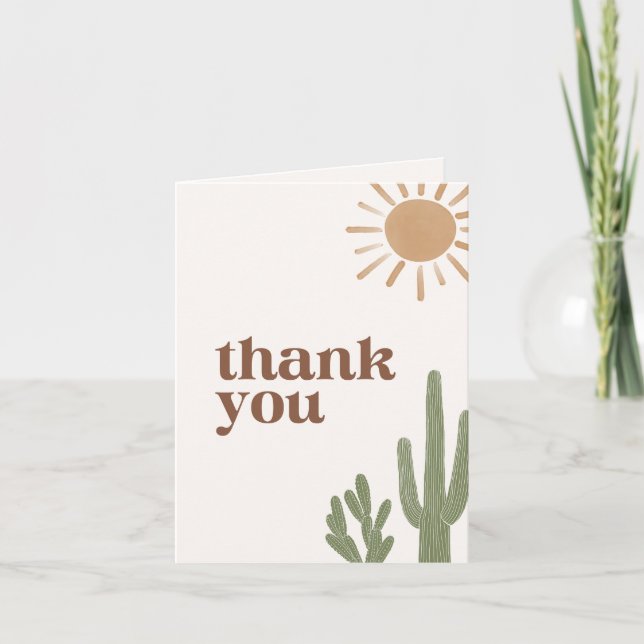 Boho Desert Cactus Baby Shower Letterpress Thank You Card (Front)