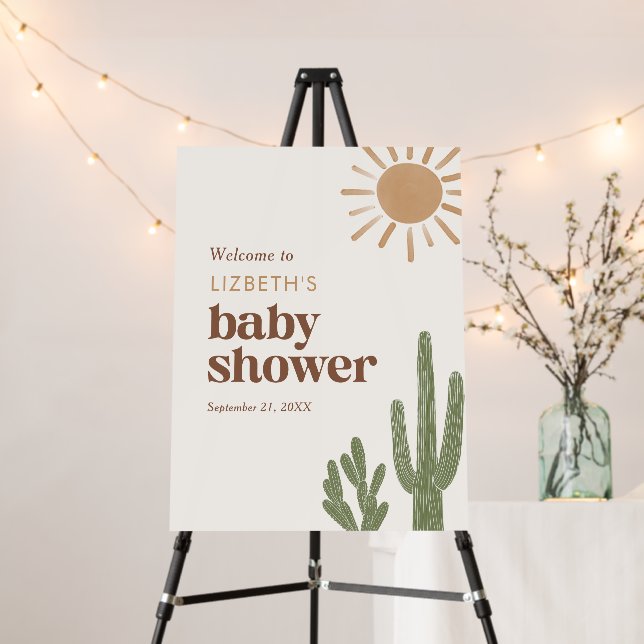 Boho Desert Cactus Baby Shower Welcome Sign (In Situ (Stand))