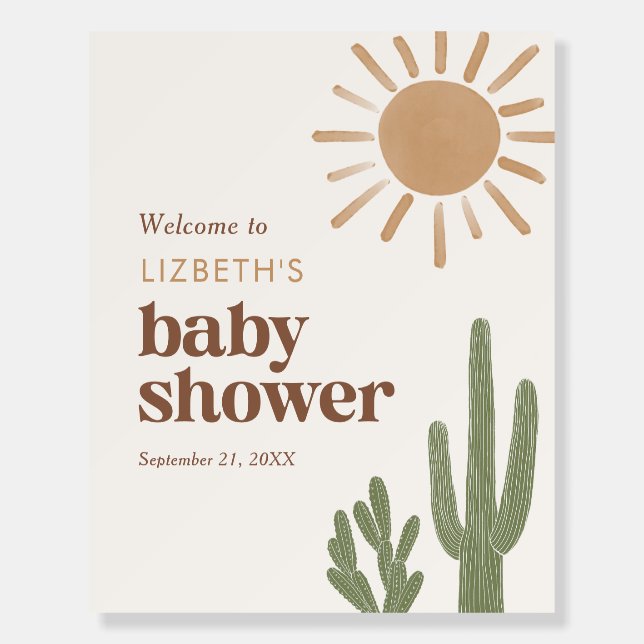 Boho Desert Cactus Baby Shower Welcome Sign (Front)