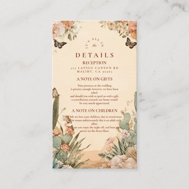 Boho Desert Cactus Floral Wedding Enclosure Card (Front)