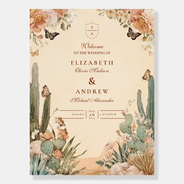Boho Desert Cactus Floral Wedding Foam Board (Front)