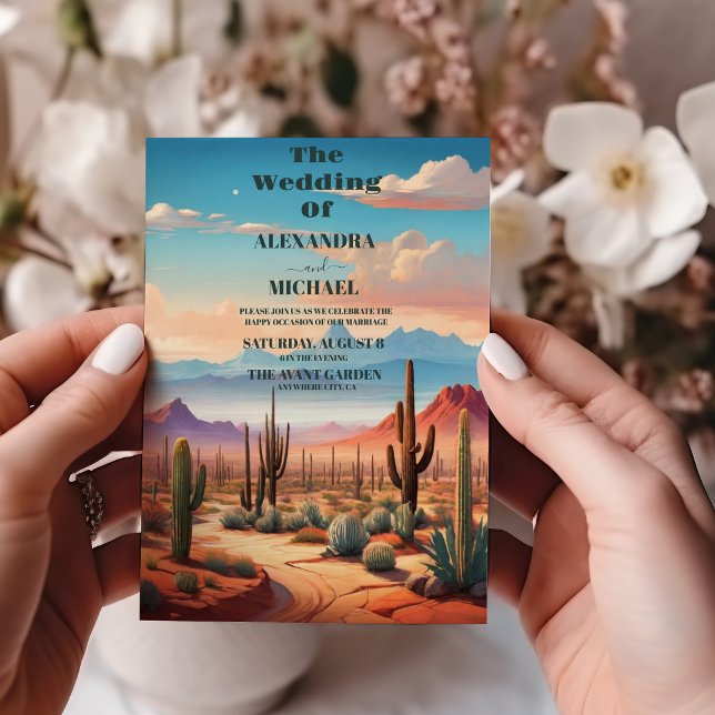 Boho Desert Cactus Illustrated Wedding  Invitation (Creator Uploaded)