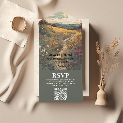 Boho Desert Cactus Illustrated Wedding QR Code All In One Invitation