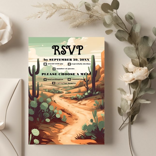 Boho Desert Cactus Illustrated Wedding  RSVP Card (Creator Uploaded)