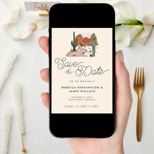 Boho Desert Cactus Modern Script Wedding Save The Date (Front Digital)