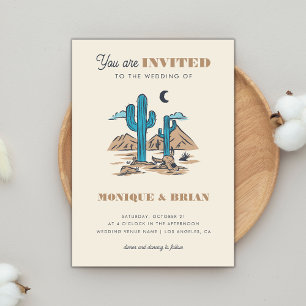 Boho Desert Cactus Retro Arizona Wedding Photo 70s Invitation