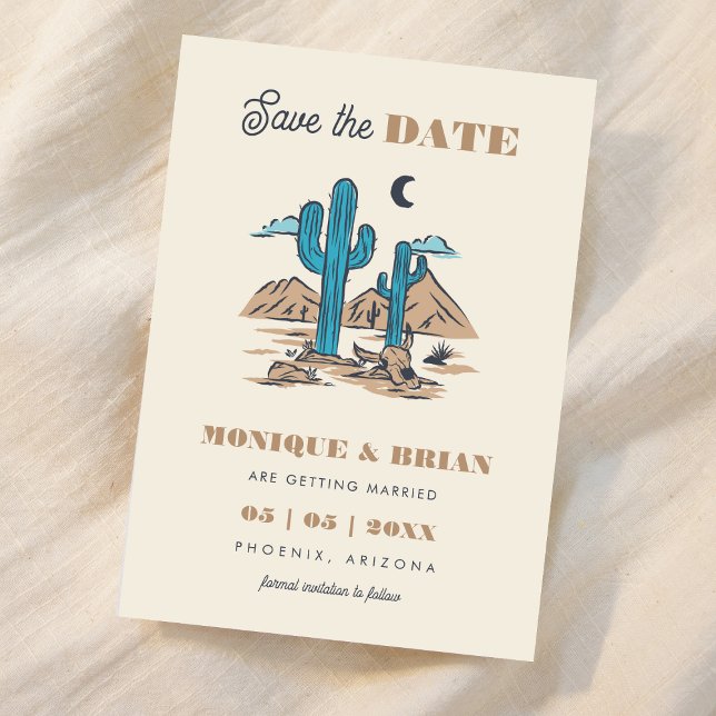 Boho Desert Cactus Retro Arizona Wedding Photo 70s Save The Date (Creator Uploaded)