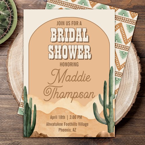 Boho Desert Cactus Southwestern Arch Bridal Shower Invitation