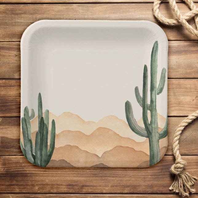 Boho Desert Cactus Southwestern Cowboy or Cowgirl Paper Plates (Creator Uploaded)