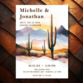 Boho Desert Cactus Sunset Western Wedding Invitation