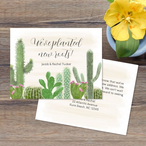 Boho Desert Cactus Watercolor New Roots Moving Note Card